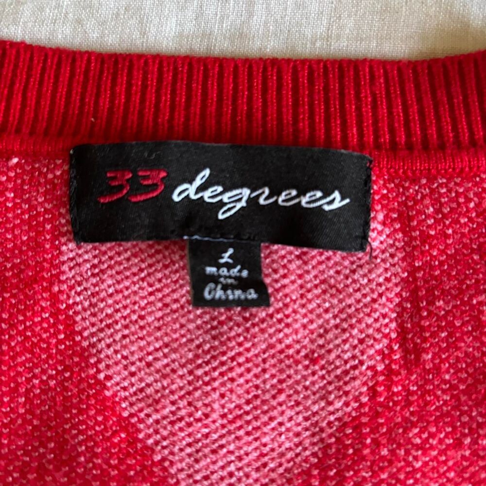 33 Degrees Pink and Red Checkered Heart Pattern Cardigan Sweater Size Large - Picture 3 of 7